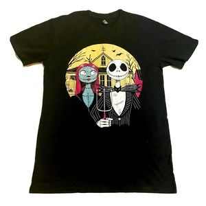 The Nightmare Before Christmas American Gothic Jack & Sally Black Shirt SZ L